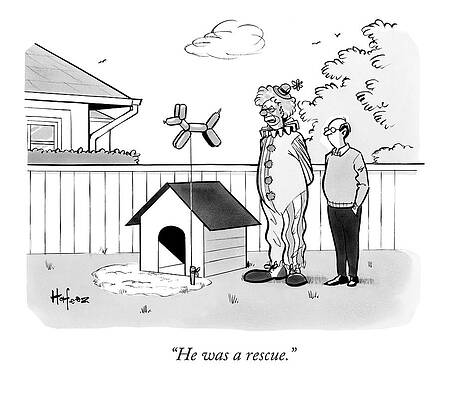 Balloon Wall Art featuring the drawing A Clown Shows A Man His Balloon Dog by Kaamran Hafeez