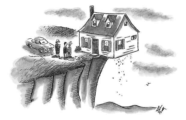 Mountain Wall Art featuring the drawing A Couple And A Real Estate Representative Stand by Frank Cotham