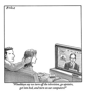 Couple Watching Television Drawing