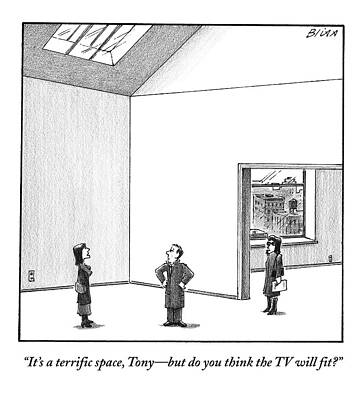 Tv Wall Art featuring the drawing A Couple Looks At A Huge Apartment With A Real by Harry Bliss