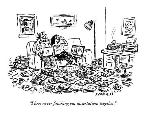 Romance Wall Art featuring the drawing A Couple On A Couch Surrounded By Books by David Sipress