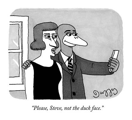 Sexy Drawing - A Couple Poses For A Selfie.  The Man's Face by J.C.  Duffy