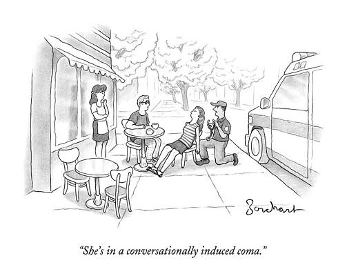 Couple Drawing - A Couple Sits Outside A Cafe. The Woman by David Borchart