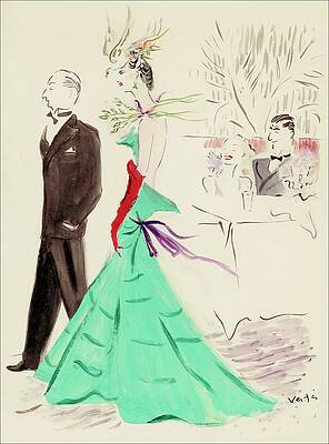 Red Digital Art - A Couple Standing In Profile by Marcel Vertes