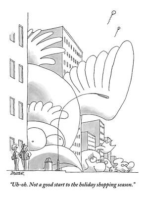 Ground Drawing - A Couple Stands On A City Street Where Holiday by Jack Ziegler