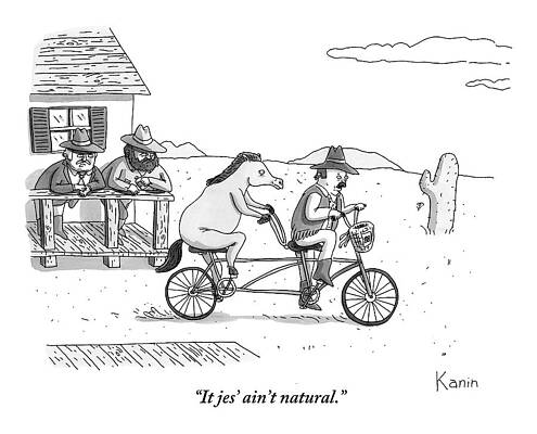 Natural Drawing - A Cowboy And His Horse Ride A Tandem Bike by Zachary Kanin