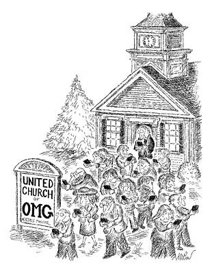 Crowd Drawing - A Crowd Disperses Outside A Church by Edward Koren