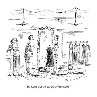 Fashion Drawing - A Customer In A Dress Shop Speaks To A Saleswoman by Barbara Smaller