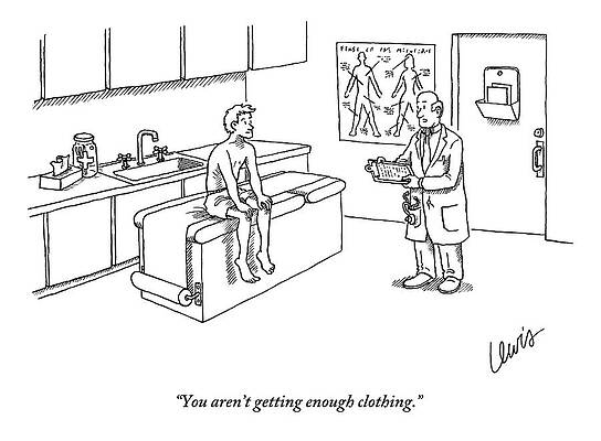 Nude Drawing - A Doctor Speaks To Man Who Isn't Wearing A Shirt by Eric Lewis