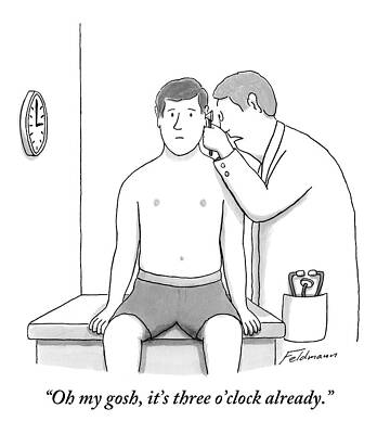 Clock Drawing - A Doctor Using An Otoscope Looks by Rich Feldmann