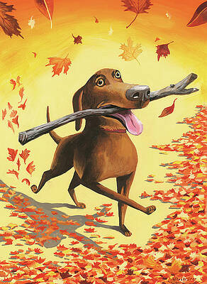 Dog with a Stick in Autumn Wall Art