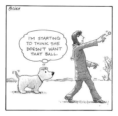 Dog Ponders as Woman Throws Ball Wall Art