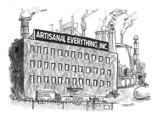 Organic Wall Art featuring the drawing A Factory Stands With The Label Artisanal by Pat Byrnes