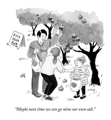 Family Apple Picking Cartoon Wall Art