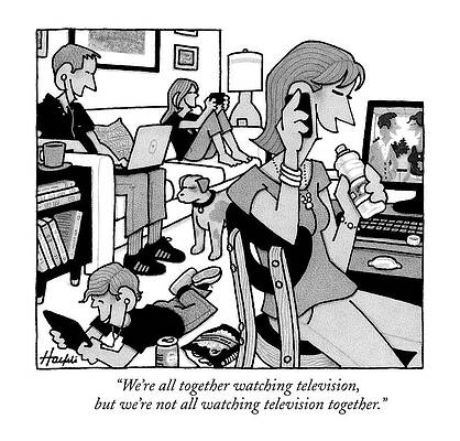 Family Engaged in Separate Screens Wall Art