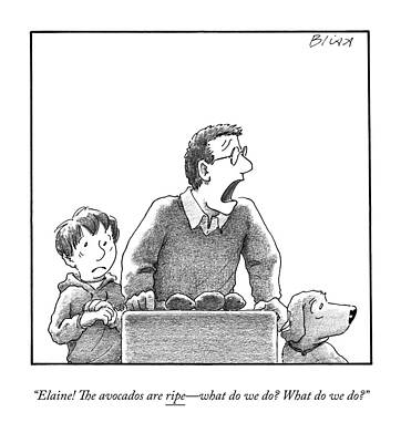 Cartoon Family Panic Over Ripe Avocados Drawing