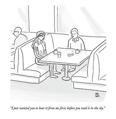 Break Wall Art featuring the drawing A Female Pilot And Her Boyfriend Sit by Paul Noth