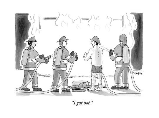Naked Drawing - A Fireman In His Boxers Talks To His Colleagues by Charlie Hankin