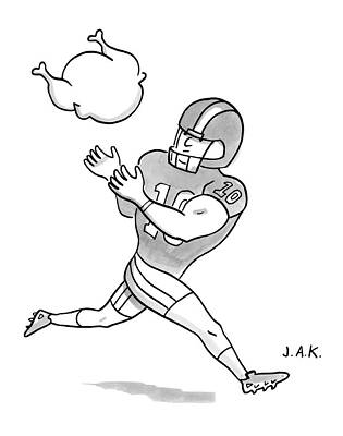 A Football Player Poises To Catch A Turkey Print