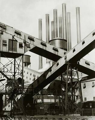 Industrial Smokestacks and Pathways Photograph