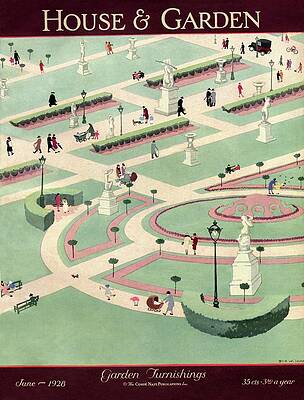 Elegant Park Scene with Statues Wall Art