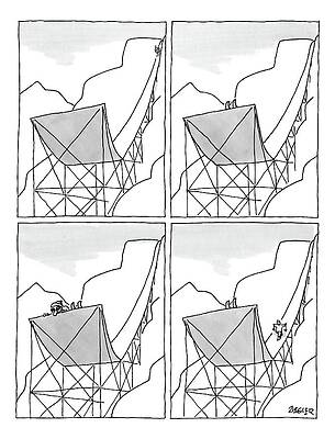 Ski Drawing - A Four-paneled Cartoon Shows A Skier On A Huge by Jack Ziegler