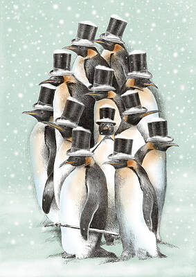 Penguins in Top Hats Gathering Wall Art