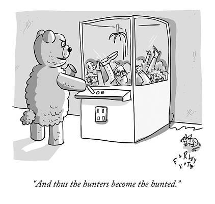 Stuffed Animal Wall Art featuring the drawing A Giant Stuffed Bear Plays The Mechanical Arm by Farley Katz