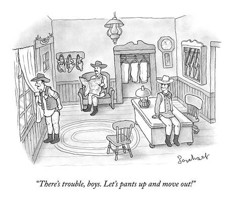 Naked Drawing - A Group Of Cowboys Sit Around With No Pants On by David Borchart