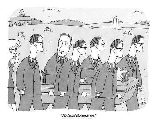 Outdoors Drawing - A Group Of Mourners At A Funeral Are Carrying by Peter C. Vey