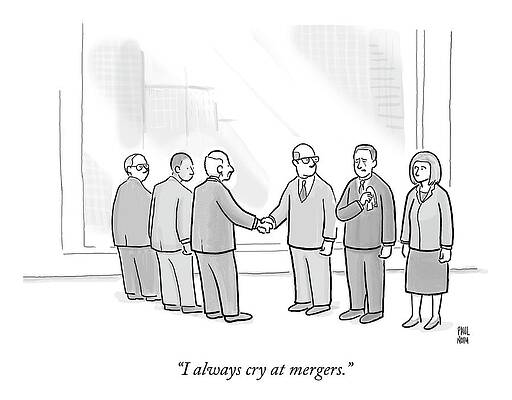 Businessmen Shaking Hands at Merger Drawing