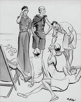 Fashionable Beach Scene with Relaxed Figures Digital Art