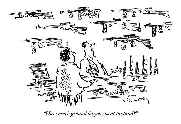 Ground Drawing - A Guns Salesman Speaks To A Customer. How Much by Mike Twohy