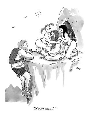 Naked Drawing - A Guru Is Sitting Outside A Cave With Two Naked by Carolita Johnson