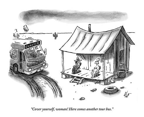 Nude Drawing - A Hillbilly And His Naked Wife Sit On A Porch by Frank Cotham