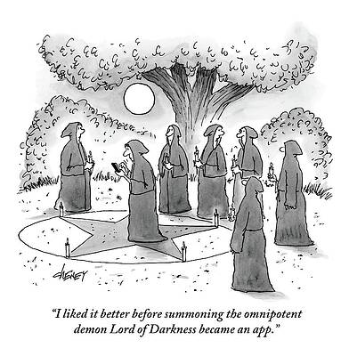 Wall Art featuring the drawing A Hooded Mystic Looks At Iphone As He Stand by Tom Cheney