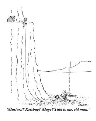 Fast Drawing - A Hot Dog Vender At The Foot Of A Mountain by Jack Ziegler