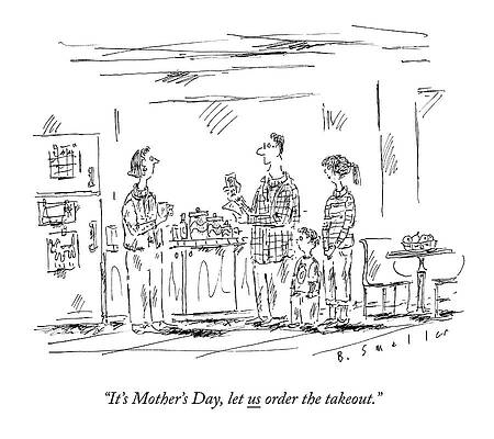 Cooking Wall Art featuring the drawing A Husband And Children Speak To A Mother by Barbara Smaller