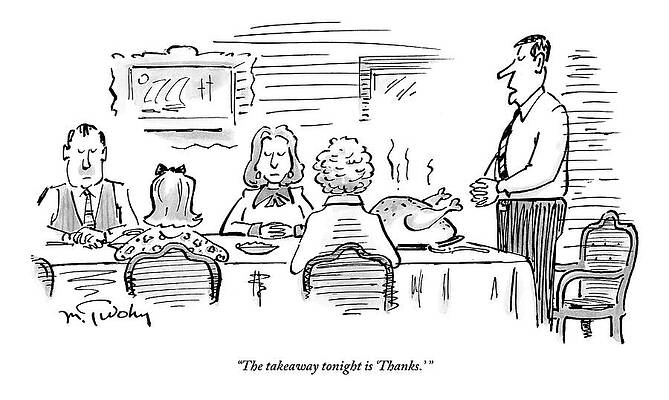 Prayer Drawing - A Husband Stands Up Before The Thanksgiving by Mike Twohy