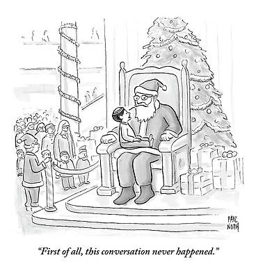 Christmas Wall Art featuring the drawing A Jewish Boy Wearing A Yarmulke Sits Atop by Paul Noth