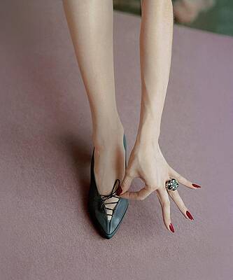 Elegant Shoe and Hand with Red Nails Wall Art