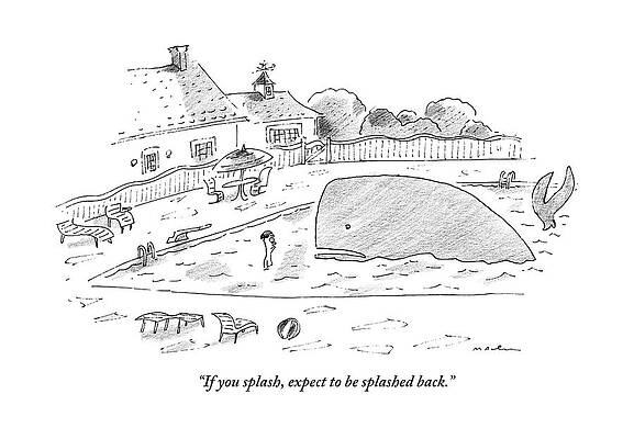 Swimming Wall Art featuring the drawing A Kid Is In A Swimming Pool With A Whale by Michael Maslin