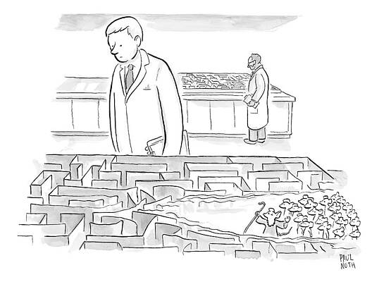 Lab Wall Art featuring the drawing A Laboratory Scientist Looks On As The Walls by Paul Noth