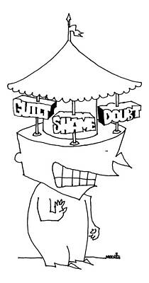 Brain Drawing - A Large-headed Man Has A Merry-go-round by Ariel Molvig