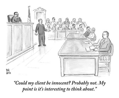 Courtroom Cartoon with Witty Lawyer Print