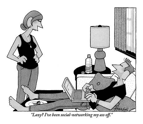 Computer Drawing - A Lazy Husband On A Couch Speaks by William Haefeli