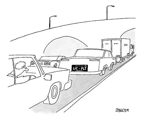 Plate Wall Art featuring the drawing A License Plate That Reads 
Lic-plt by Jack Ziegler