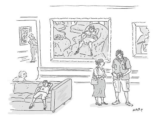 Museum Wall Art featuring the drawing A Little Girl In A Museum Lounges In Front by Kim Warp