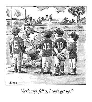 Pain Drawing - A Little-league Baseball Coach Crouches To Talk by Harry Bliss