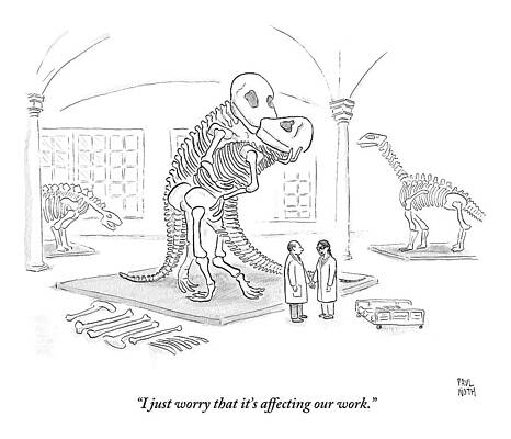 Museum Staff Discuss Dinosaur Skeleton Wall Art